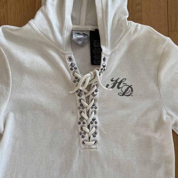 Harley Davidson Waffle Weave Hooded Size Small Top - Picture 4 of 14